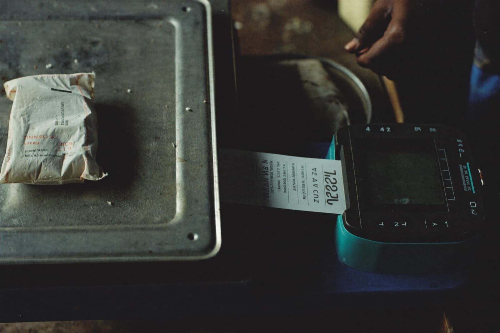 Material being weighed and recorded as part of a production batch